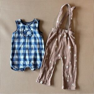 MUD PIE-Baby Boy Romper (12-18M)
Blue/White + Star Print Pants w/ suspenders 18M